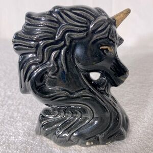 Vintage Black Ceramic Unicorn Bust